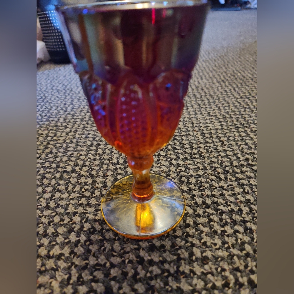 Indiana Carnival Glass Amberina Sunset Iridescent Goblet